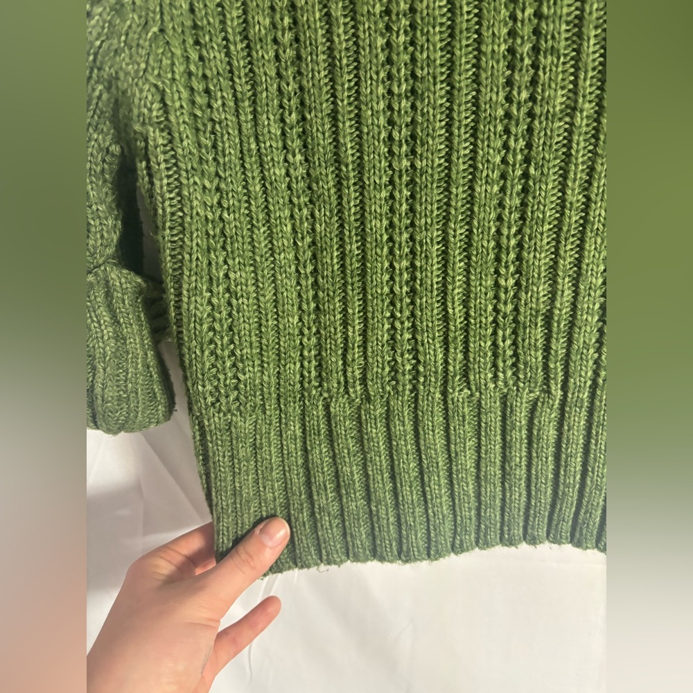 Y2K Chunky Green Cable Knit Collared Crop 3/4 Sleeve Sweater Size L - Picture 16 of 16